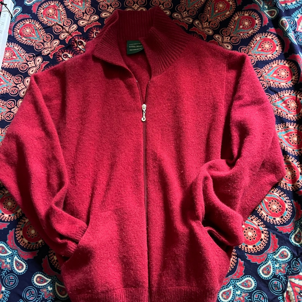 Men’s Lothlorian  Red Zip-Up Sweater, made in New Zealand